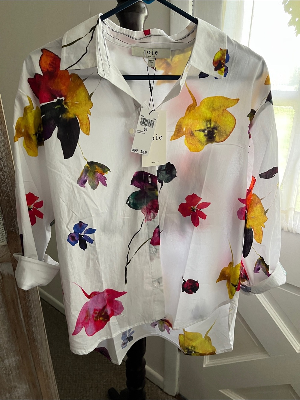 Joie White Floral Watercolor Button-Down Blouse